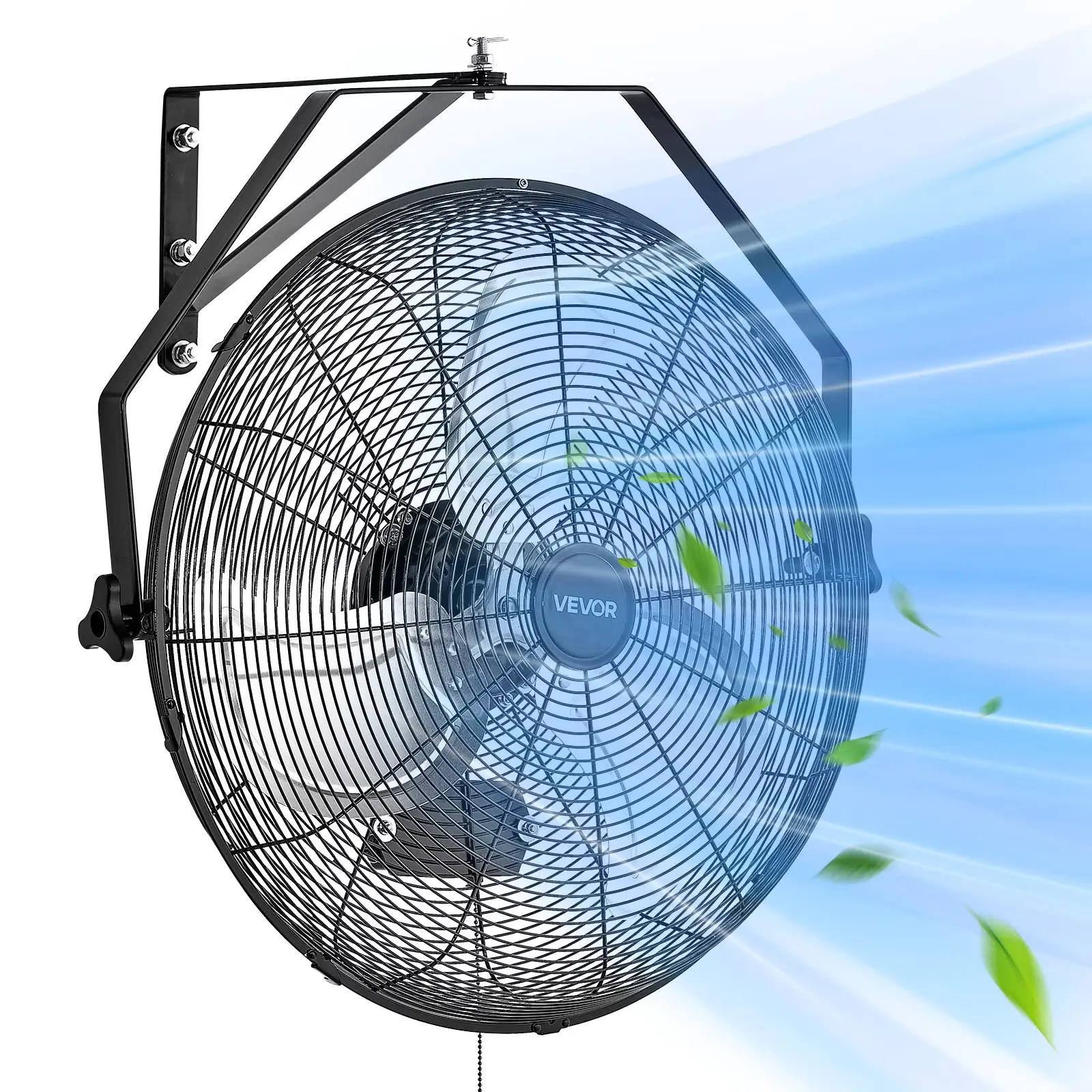 VEVOR 20-in Black Metal Frame Powerful Outdoor Cooling Wall Mounted Hanging Fan - Automatic Oscillating Fan with Mist, ETL Listed, IP44 Protection, 3-Speed, Long Airflow Distance, Oscillation Tilt, for Garage Industrial Users, Powerful Fan