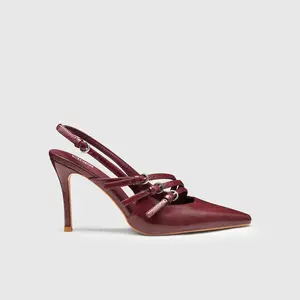 Cider [5 colors, size 6-11] Buckle-embellished Slingback Pointed Toe Heels