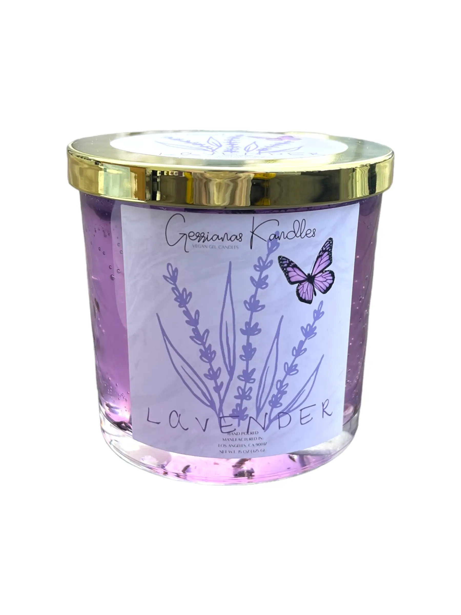 Gerrianas Kandles | LAVENDER | Dried Lavender | Amethyst Crystal Chips | Vegan Gel Candle
