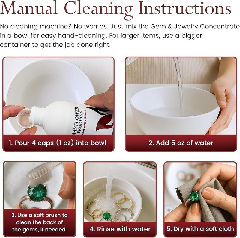 Mayflower Jewelry Cleaner for Ultrasonic Machine Made in USA Non Toxic Tarnish Remover Solution Concentrate 2-pack for Cleaning Gems Diamond Rings Silver Gold and Platinum. Cleans Eyeglasses