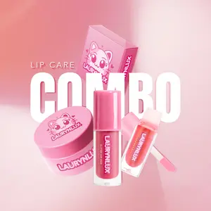 Laurynlux All Pink Lip Combo - Lip Scrub, Glitter Pink Gloss, Strawberry Lip Oil for Soft & Shiny Lips