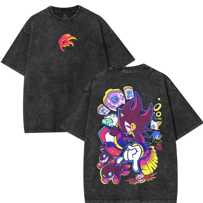 [Anime Figma Store] x Shadow the Hedgehog “Chaos Control Protocol” Oversized Tee – Acid Washed Lightweight Cotton, Spiral Crest Front & Project Ultimate Grid Back Graphic, Retro Gamer Streetwear for Lorecore Fans & Chaosborn Collectors