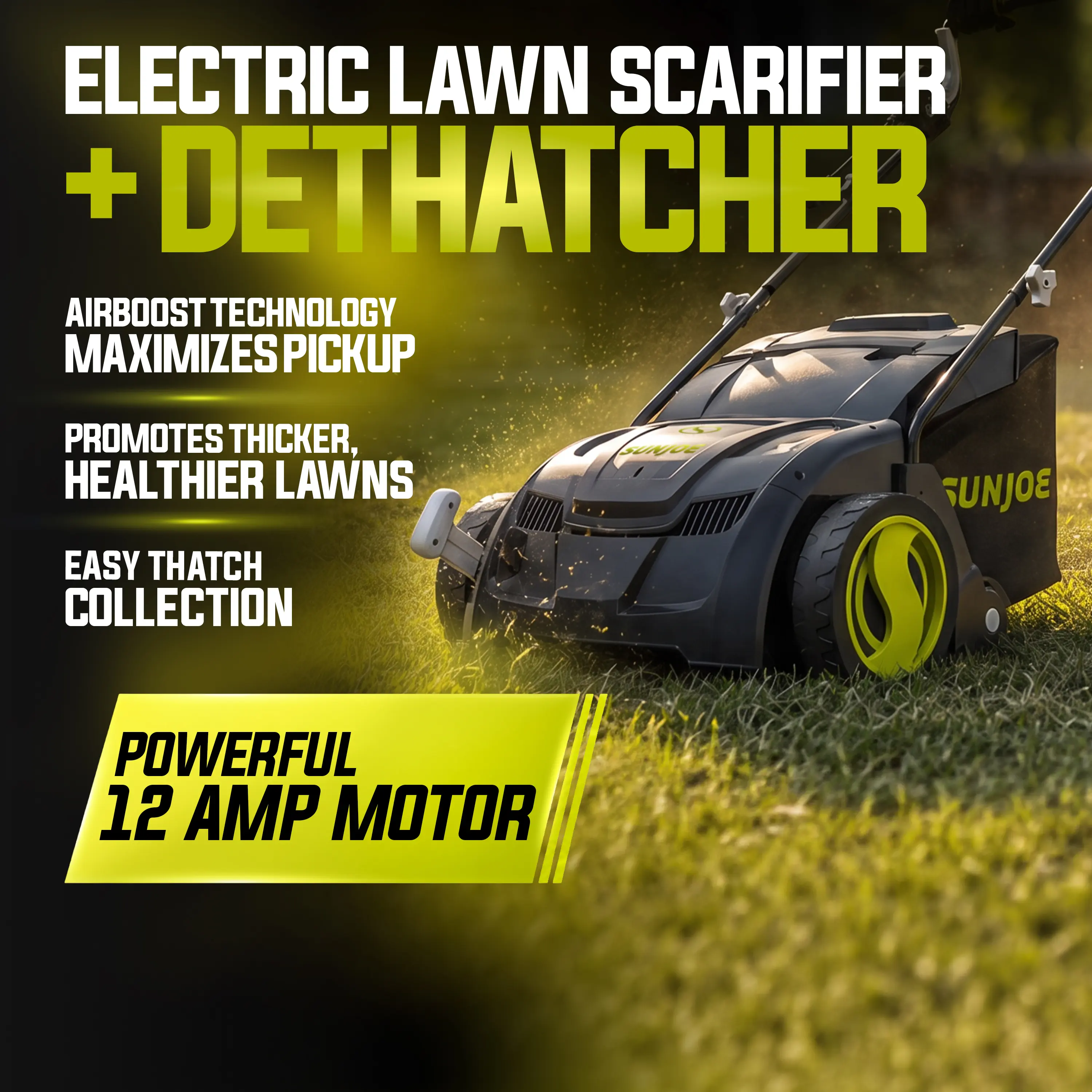 Sun Joe Electric Lawn Dethatcher, Scarifier w/Collection Bag, 12.6-inch, 12-Amp AC Power