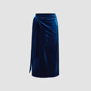 Cider [size 2-10] Velvet Mid Rise Ruched Maxi Skirt