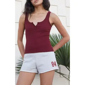John Galt Women's Burgundy Beyonca Button Tank Top