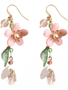 Ladies' pink flower pendant earrings, cute asymmetrical flower earrings, fairy declaration, refreshing summer seaside and pastoral festival earrings, High Quality Earrings