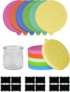12 Pack Silicone Oui Yogurt Jar Lids with 12 Labels, Food-Grade Lids for 5Oz Oui Yogurt Jars, Reusable Silicone Canning Covers Perfect for Oui Yogurt Bottle(Jar not Includ)
