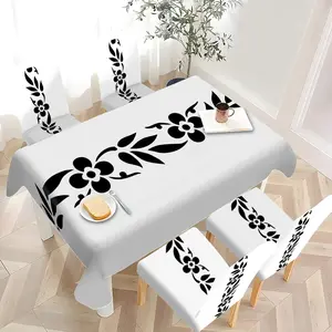 2/4/6/5/7 pieces of fashionable and high-end dining chair slipcover and tablecloth sets, thickened chair cover and tablecloth sets (1 tablecloth + 4 chair covers or 1 tablecloth + 6 chair covers), easy to care for, reusable, for home decoration