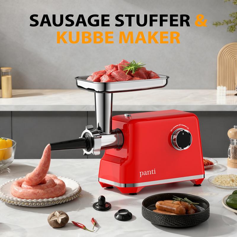 PANTI 300W Electric Meat Grinder & Sausage Stuffer, Meat Processor with 3 Grinding Plates/1 Blade/Kubbe Kit & Sausage Tube, Ideal for Home Use