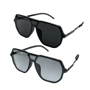 Unisex Raven Trendy Retro Rectangle Sunglasses for Women & Men UV400 Protection TAC Polarized Double Bridge Pilot Lenses Double Beam Frame Golf Accessories Lightweight Night Vision Driver Glasses