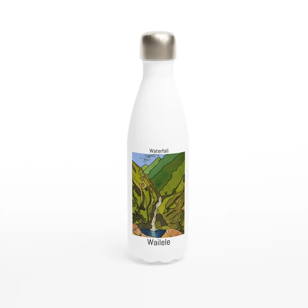 Wailele | Hawaiian Waterfall on White 17oz Stainless Steel Water Bottle