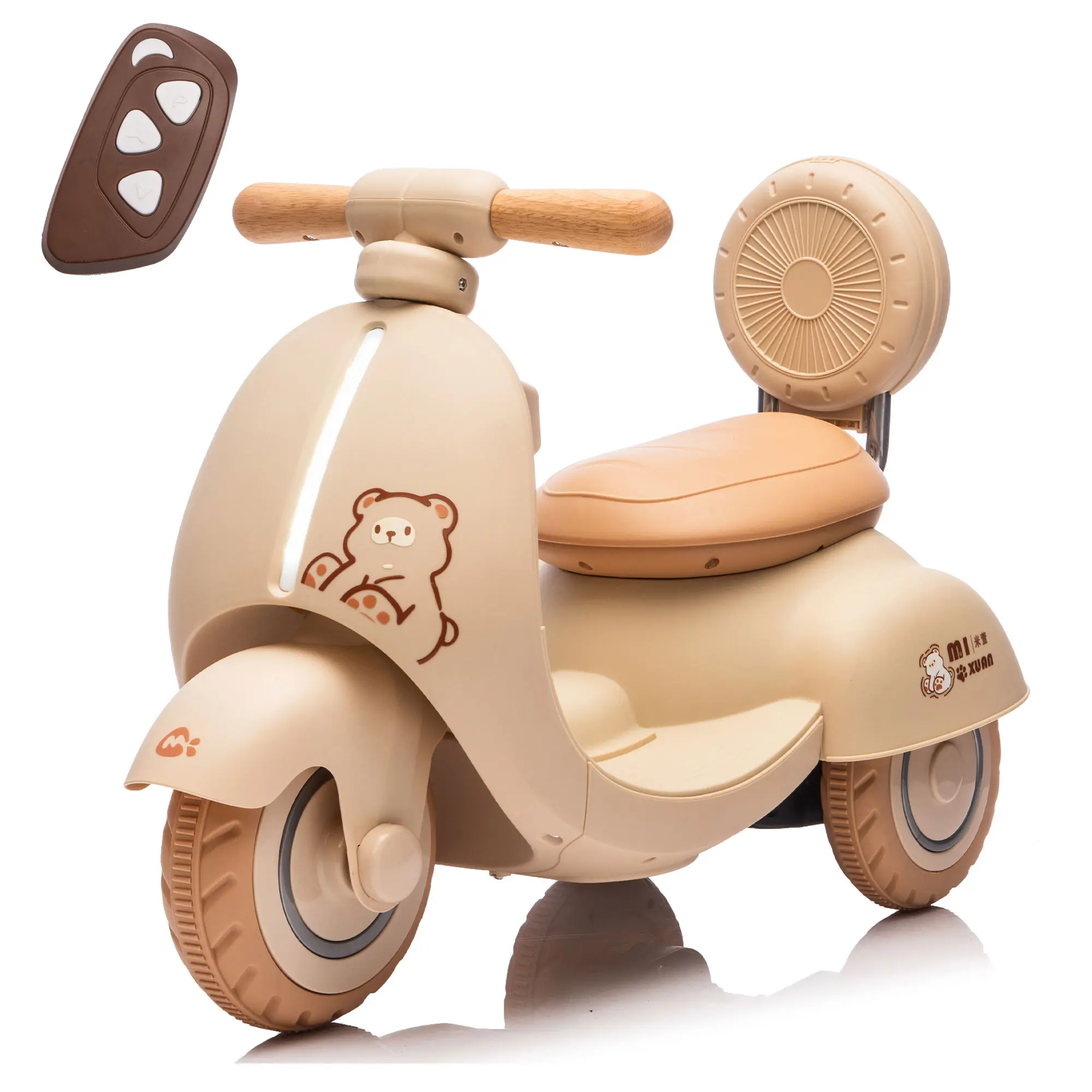 12V Toddler Tricycle Kids Ride On Electric Motorcycle - Toddler Scooter with Parent Control, Stable 3-Wheel Design, Special Wooden Handle, Smooth Output, Slow Start & Stop, Ideal for 1-3 Years Old’s First Toy