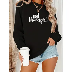 Women'S Nail Therapist Graphic Sweatshirt - Long Sleeve Crewneck Pullover, Machine Washable Polyester Top for Nail Technicians, Salon & Everyday Casual Outfits Sweatshirt