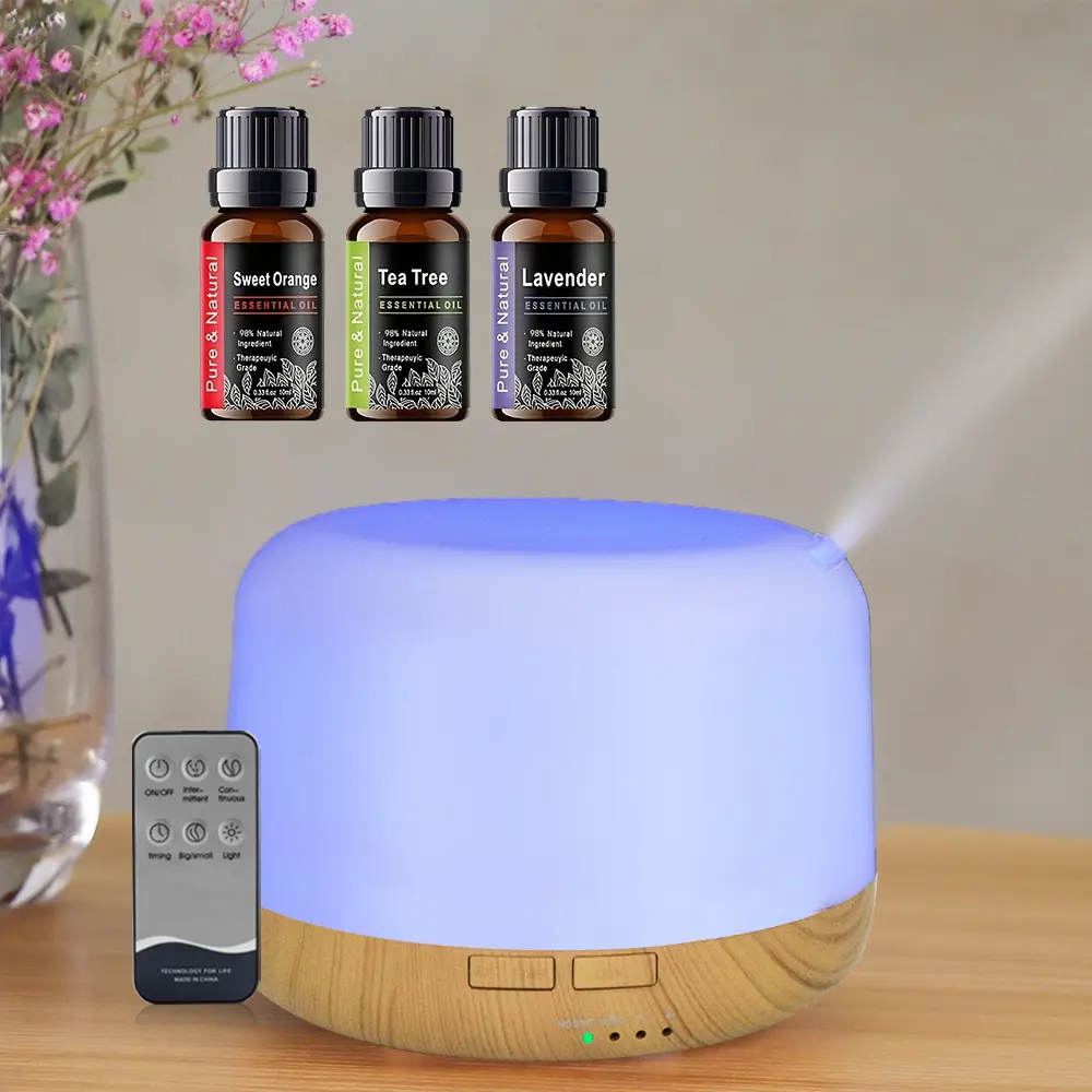 500ml Ultrasonic Aroma Cool Mist Humidifier - Quiet Portable Filterless Diffuser, Eco-Friendly PP Material, Remote Control, Color Lights, 3 Essential Oils Gift Set for Home, Bedroom, Christmas, Mom, Dad, Valentine, Mother’s Day
