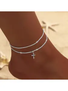 Fashion Cross Shimmering Double-Layered Chain for Women - High-end Elegant Cold Wave Glittering Footwear Accessory