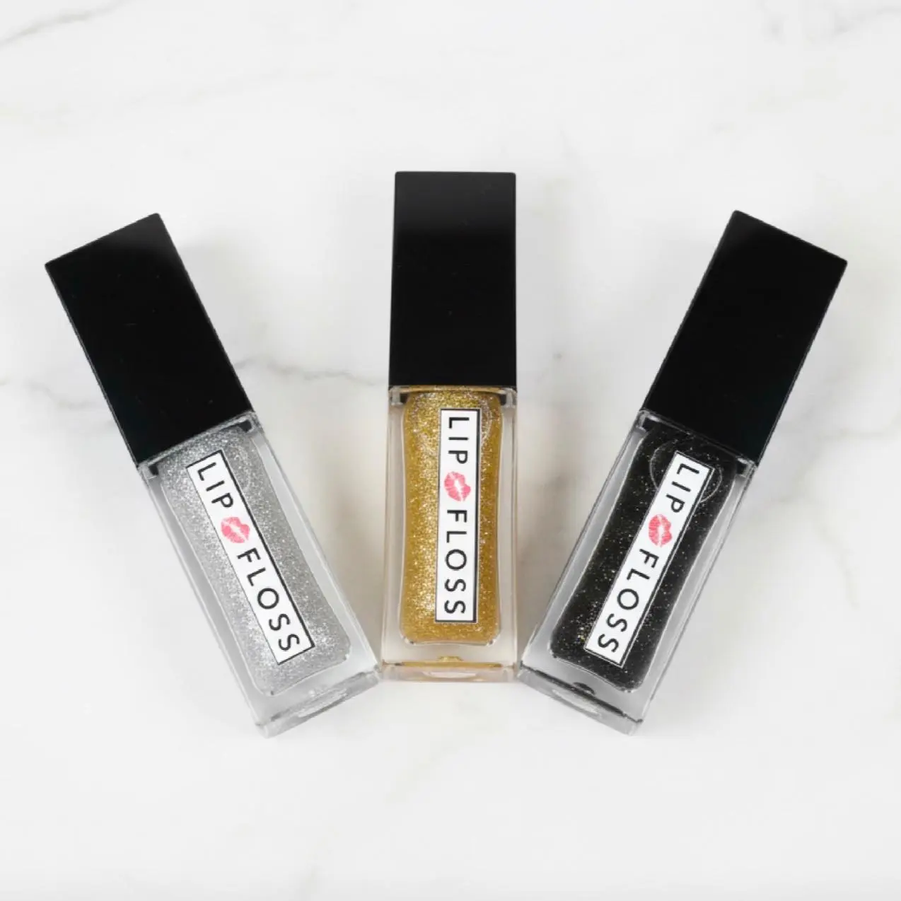 The Martha Lou Collection Non-Toxic Gold LeMay, Black Opal & Shimma Lemma Lip Floss Cosmetic Glitter Gloss - 4.5ml, Sparkly Makeup, Glossy Lips, Non-Sticky, Shea Butter & Vitamin E Moisturizing, Lightweight, Long-Lasting