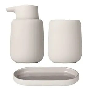Blomus 36106 SONO Matt Bathroom Fixture Set - Smooth Soap Dispenser Included, Moonbeam & Beige Finish
