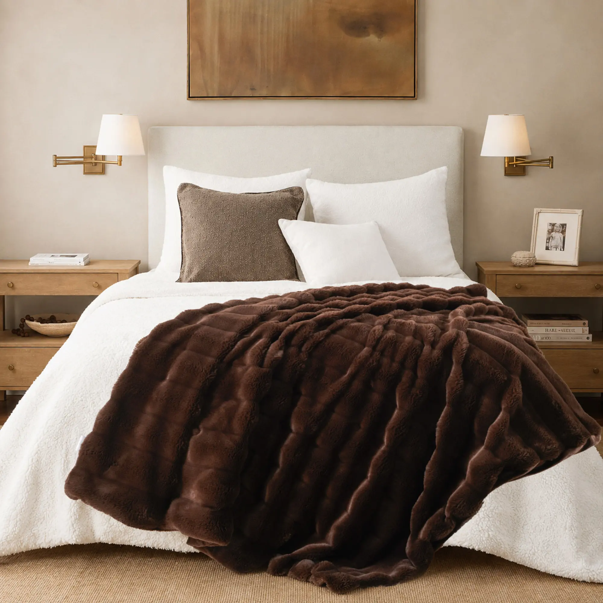 Battilo I Faux Rabbit Fur Puff Blanket - Super Soft Mink Textile Throw, 50x60 in, Aesthetic Room Plush Decor for Sofa, Bed, All-Season Warm Gift Blanket