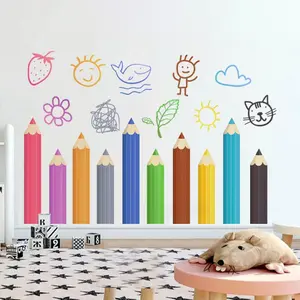 Colorful Drawing Pencil Wall Sticker for Kids' Room, Early Education Learning Stickers for Kindergarten, Fun Decorative Wallpaper