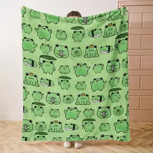 A Lovely Plush Blanket Featuring A Silly Frog Print, Soft And Cozy, Perfect For Use On Sofas, Beds, Under Air Conditioning, Or For Camping
