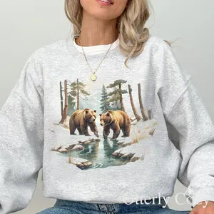 90s Retro Grizzly Bears Wilderness Sweatshirt, Vintage Brown Bear Crewneck, Boho Unisex Crewneck Sweatshirt