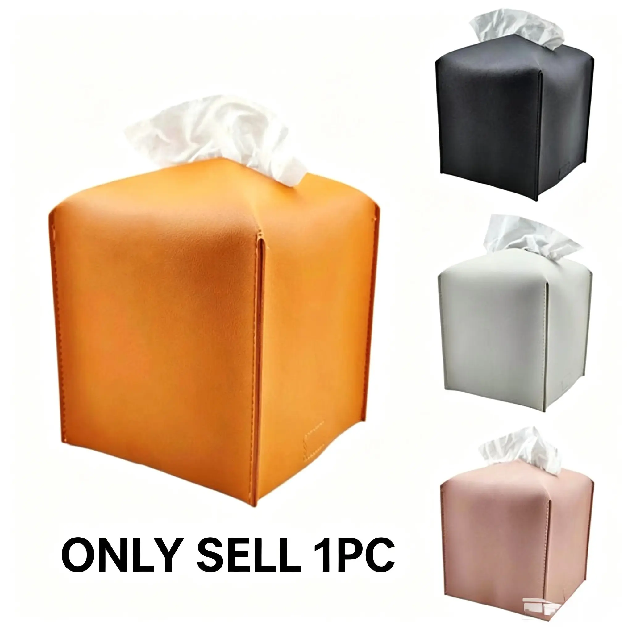 PU Leather Square Tissue Box Cover, 1 Count Square Tissue Case, Decorative Organizer for Tabletop, Bathroom, Car, Office, Tissue Holder