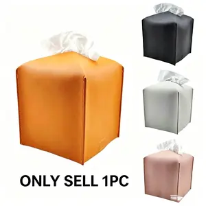 PU Leather Square Tissue Box Cover, 1 Count Square Tissue Case, Decorative Organizer for Tabletop, Bathroom, Car, Office