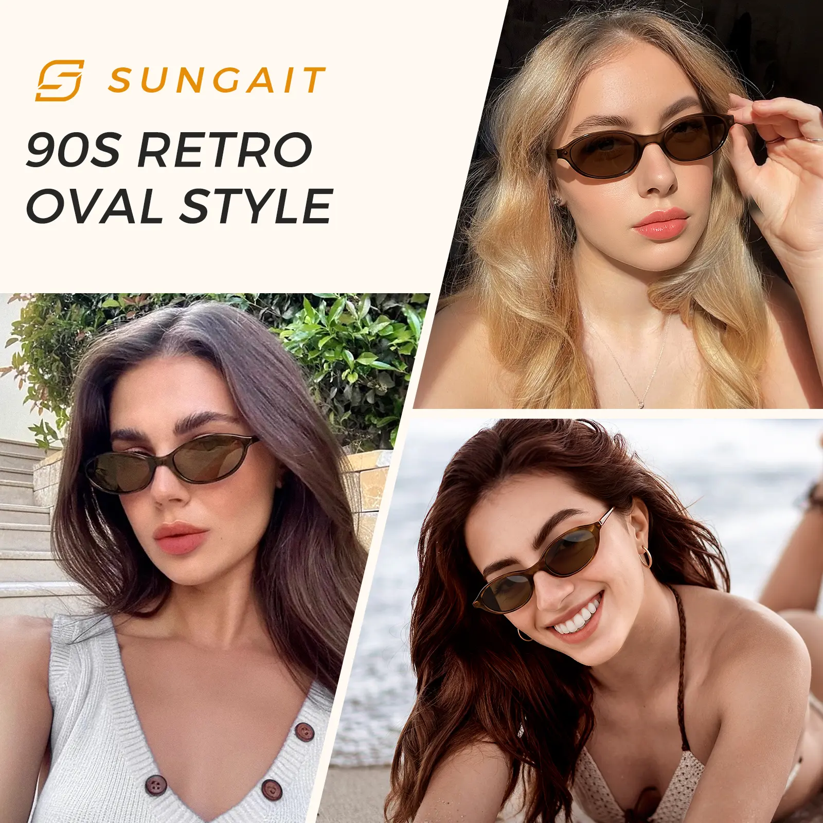 SummerVibes】SUNGAIT Retro Oval Cat Eye Sunglasses for Women 