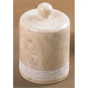 EVCO International 74633 Felt-Lined Hand-Carved Champagne Marble Spa Cotton Ball Holder, Bathroom Home Organizer Storage Accessory