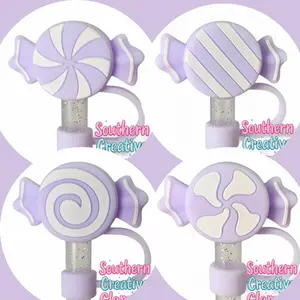 Purple Christmas Candy Silicone 10mm Straw Topper - 4 Styles