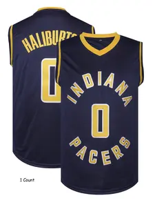 A relaxed men's embroidered yellow # HALIBURTON basketball uniform, a lively outfit for sports events, training, and other athletic venues, lightweight, breathable, and high-quality sports apparel.