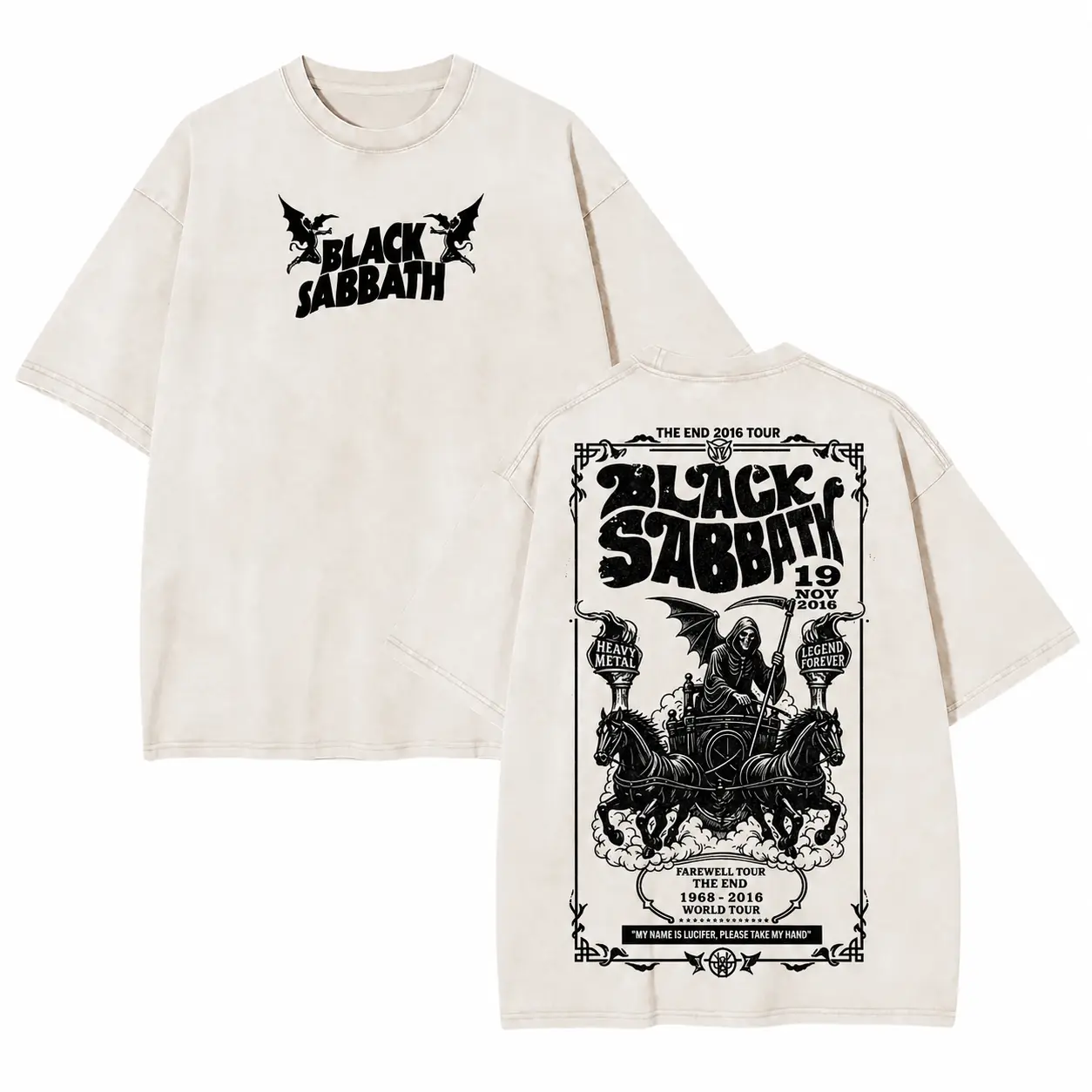 Black Sabbath The End Tour 2016 Grim Reaper Chariot Double Sided Unisex Washed Black Tshirt Mens Vintage Rock Band Tee, Boyfriend fit shirt, Oversized top for women, Heavy metal streetwear, Alt grunge clothing, Music lover gift
