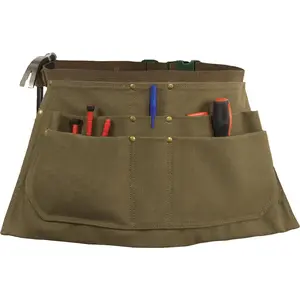 Olive Drab Canvas Waist Work Apron Garden Woodwork Waist Tool Belt with Six Pouches