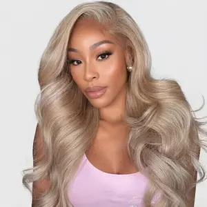 Ash Blonde Wig Human Hair 180% 28 Inch Body Wave 13x6 Lace Front Wig Ash Blonde HD Transparent Lace Frontal Glueless Wigs Pre Plucked For Black Women Soft And Elastic Easy To Install Free Part Skin-Friendly And Breathable