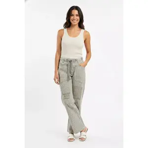 BiBi Drawstring Striped Twill Barrel Pants