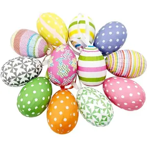 12pcs New Colorful Paper Mache Foam Egg Hanging Ornaments Easter Tree Christmas Decoration