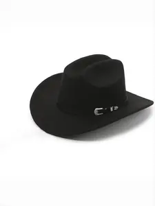 Classic Western Cowboy Hat Unisex, Fitted Wool Blend Cap with Belt Buckle, Curved Brim Farm Hat, Perfect for Parties and Outdoor Activities