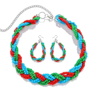 Bead Necklace Colorful Beaded Choker Necklaces African Statement Collar Handmade Jewelry Accessories for Women and Girls