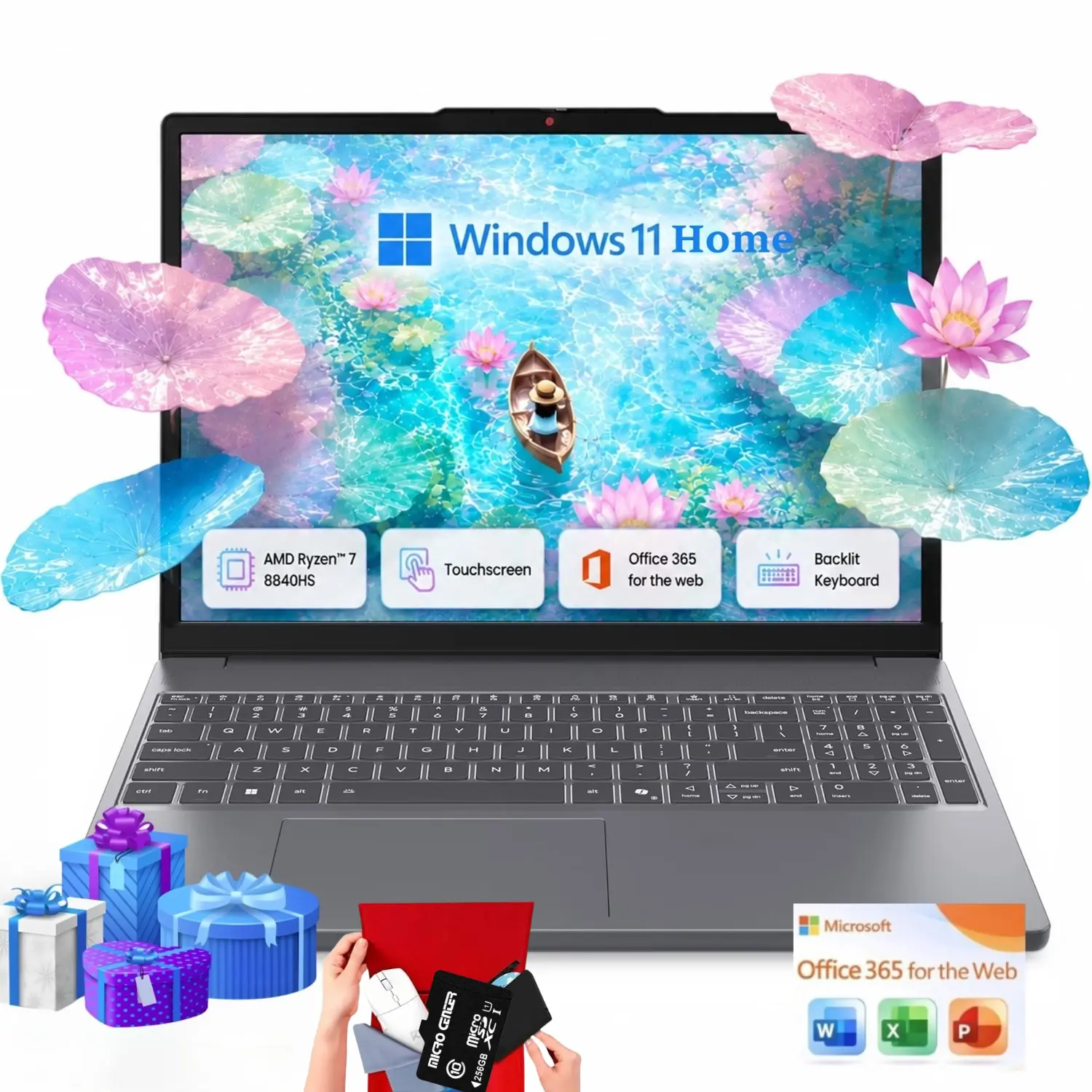 Lenovo 15.3‘’ Touchscreen Laptop Ryzen 7 8840HS Gray 2026,up to 32GB 1TB SSD, 1080p FHD IR camera, Radeon 780M graphics, Win 11 Home, Backlit keyboard,Bundle Accessories