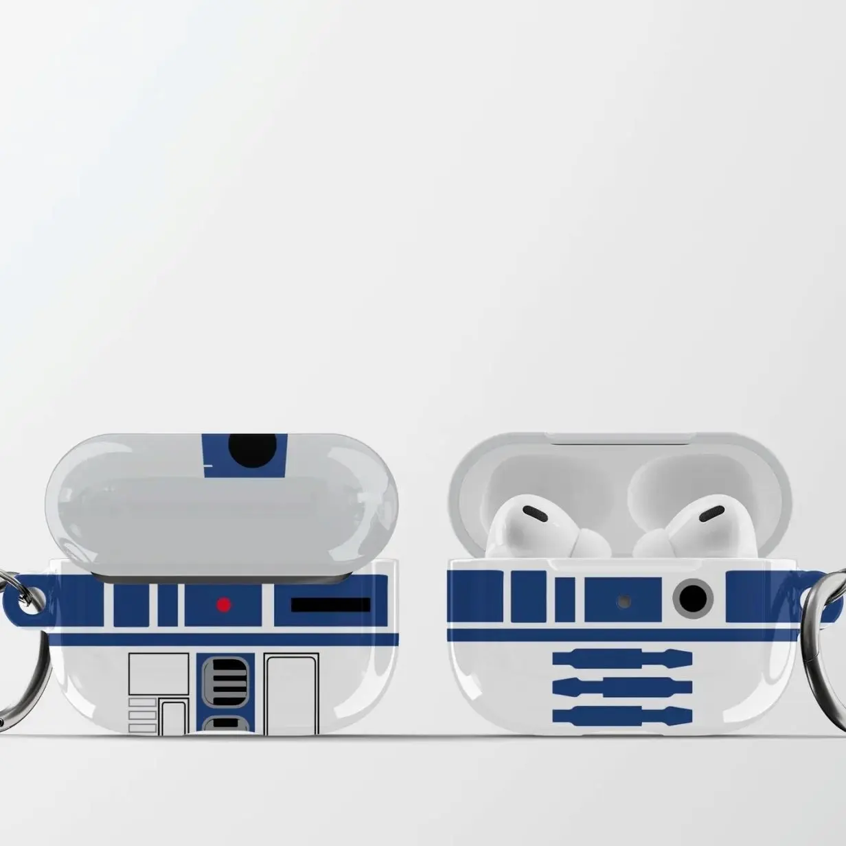 R2D2 AirPods Case Cover | Droid Print Hard Shell Earbud Case with Keychain for Apple, Samsung & Pixel Buds