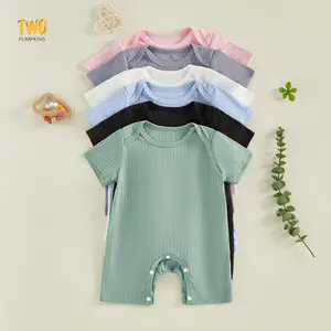 3 Pack Baby Boy Girl Solid Romper Ribbed Crew Neck Short Sleeve Bodysuit Jumpsuit Infant Knitted Outfits Clothes