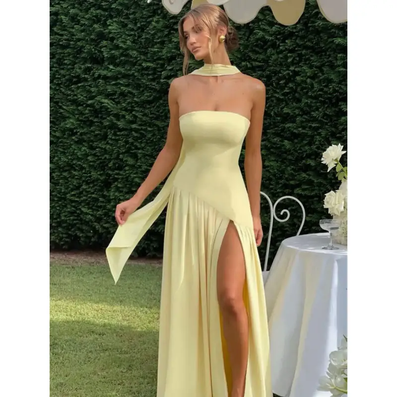 chinese dress ladies Long plain pleated evening dress – Reveloire main image 0