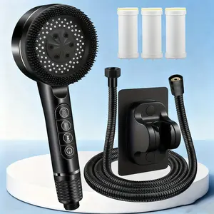 3 Counts Practical Shower Head Kit Multi Mode Handheld Shower Head 1.5m Water Hose Punch Free Holder For Home Bathroom