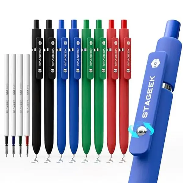 STAGEEK GX3 Colorful & Multi Colored Gel Pens, 8 Pcs with 4 Refills