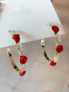 1 Pair Of 2 Fashionable And Sweet Rose Hoop Earrings Suitable For Daily Wear By Women