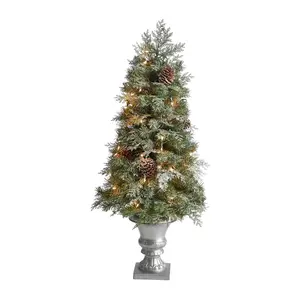 Nearly Natural 4-ft English Pine Christmas Tree in Urn w/ LEDs