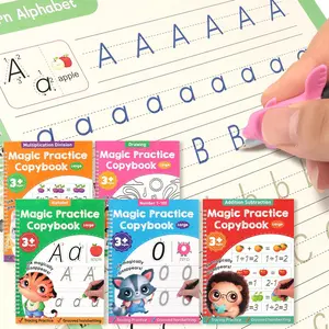 Large Magic Grooved Practice Copybook for Kids, Reusable Grooved Handwriting Workbook, Learn to Write Number Letter Tracing for Ages 3-8 Kindergarten Preschool Calligraphy 10.2×7.3"