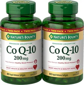 Nature’s Bounty CoQ10 200 mg Softgels, Heart Health & Cellular Energy Support, Twin Pack, 160 Rapid Release Softgels