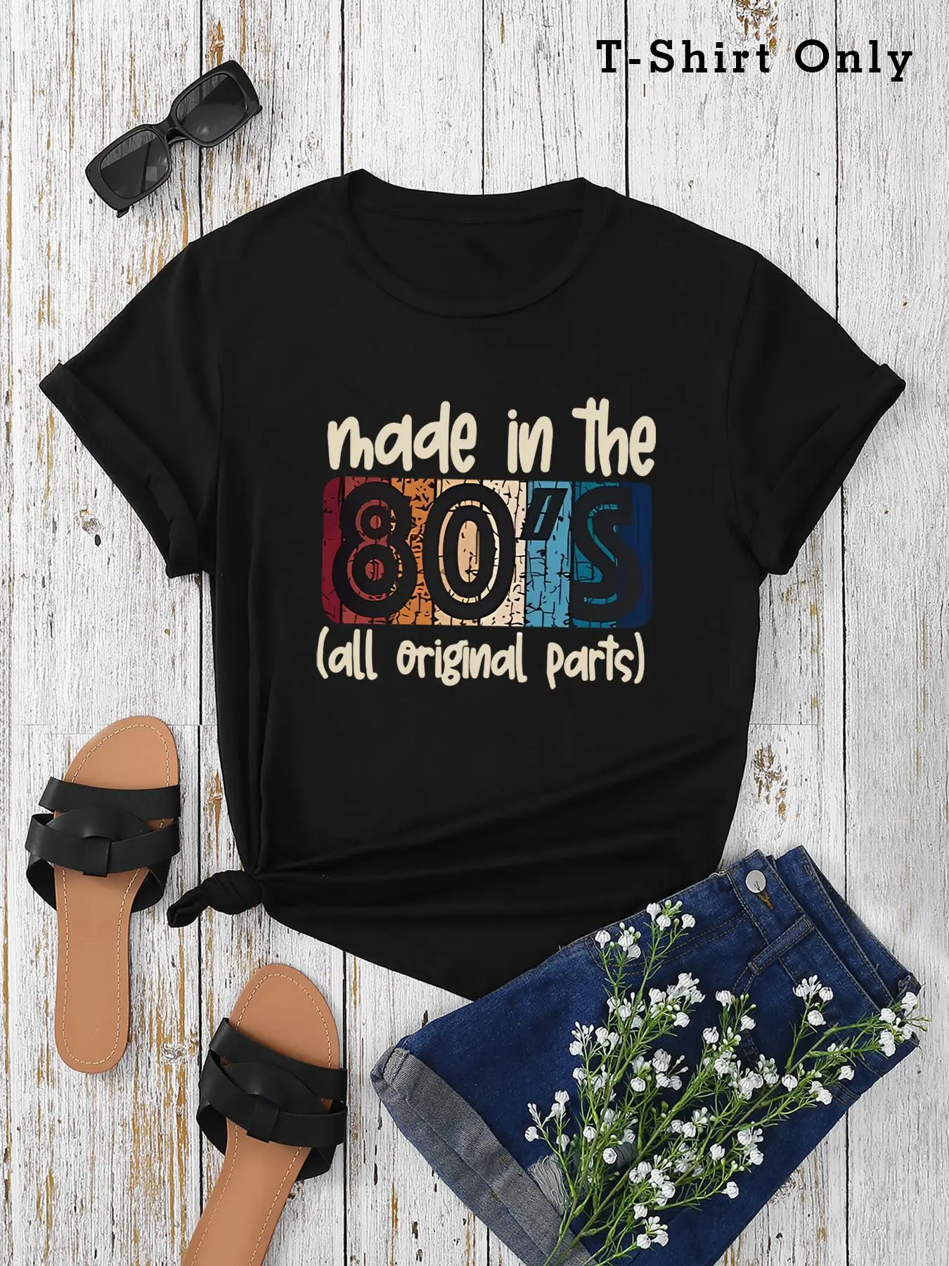 Plus Size "Made In The 80'S" Letter & Number Print Round Neck Tee, Fashion Casual Streetwear Crew Neck Short Sleeve T-Shirt for Daily Outdoor Wear, Women Plus Clothing for Summer, Top