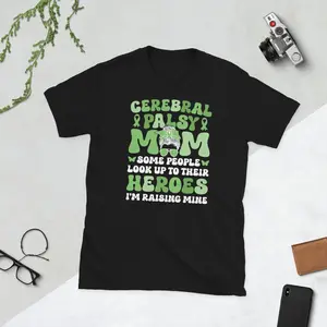 Men's Cerebral Palsy Awareness and Motherhood Graphic T-Shirt - Short Sleeve Crew Neck Regular Fit Casual Wear | Soft & Breathable Fabric, Durable Print, Everyday Comfort, Machine Washable, minimalist and flat lay Product display with lifestyle